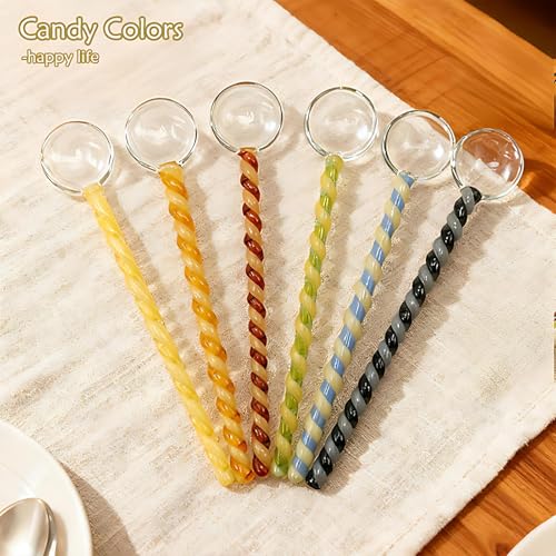 Glass Coffee Stirring Spoons 6.7 Inch Clear Crystal Cocktail Mixing Spoon Teaspoons Ice Cream Jam Yogurt Sugar Scoop Swizzle Stick Stirrer for Bar Cafe Party Banquet (Red Blue) - color: Red Blue