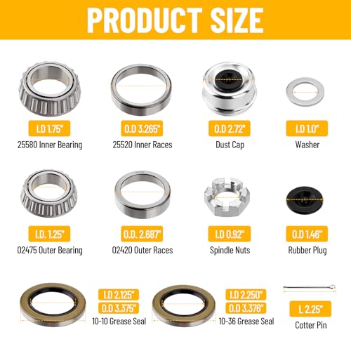 4 Sets Trailer Hub Wheel Bearing Kit 25580/25520 02475/02420 - size: 25580 02475-Set of 4