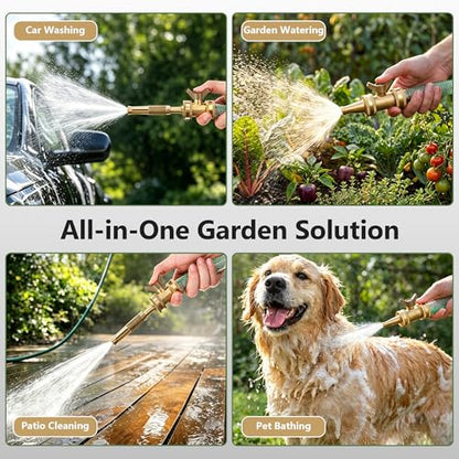 4 Pcs Brass Hose Nozzle Kit, High Pressure Jet & Spray Nozzles(1 Long Jet + 1 Short Spray), Water Hoses Nozzle with Easy Turn Brass Hose Shut off Valve, 3/4”GHT Connector for Garden, 10 Rubber Washers - style: 1 Long Jet + 1 Short Spray