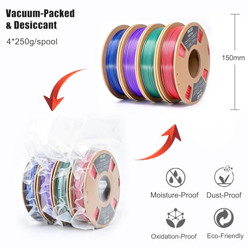 OVV3D PLA 3D Printer Filament Bundle 250g x 4 Spools, Silk PLA Filament - color: Silk Black Purple Red Green Blue