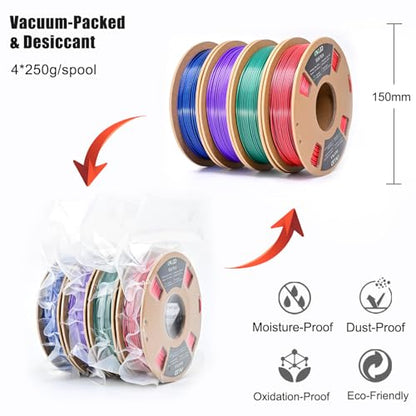 OVV3D PLA 3D Printer Filament Bundle 250g x 4 Spools, Silk PLA Filament - color: Silk Black Purple Red Green Blue
