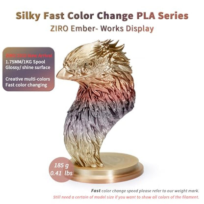 ZIRO Shine PLA Filament, 1.75mm 1kg Fit Most FDM 3D Printer, Ember - color: Ember (Silky)