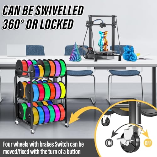 3D Printer Filament Storage Rack,Rolling Filament Spool Holders with Wheels,3-Tier Heavy Duty 3D Filament Storage Rack for PLA/ABS/TPU/Nylon,Filaments Organzied for Home,Office Workshop,Studio