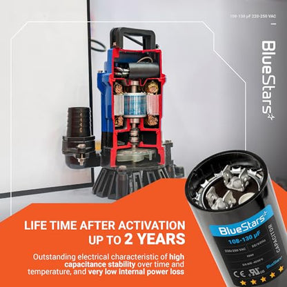 [2025 Upgraded] BlueStars 108-130 uF MFD 220-250 VAC Motor Start Capacitor - size: 108-130 MFD 220-250 VAC