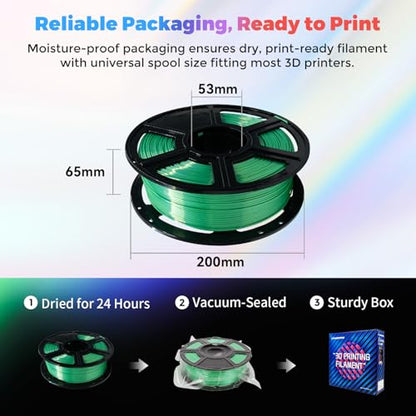 Flashforge 3D Printer Filament Silk PLA 1.75mm 1kg Spool-Dimensional Accuracy +/- 0.02mm (Green) - color: Green