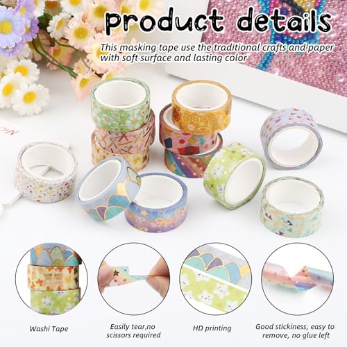 12 Rolls Gold Foil Floral Washi Tape Set,15mm Decorative Masking Tape for Journaling, Scrapbooking, Planners, DIY Crafts, Gift Wrapping(Spring Pastel Collection) - style: Golden Geometry