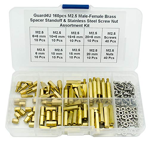 160pcs M2.5 Male-Female Brass Spacer Standoff & Stainless Steel Screw Nut Assortment Kit - size: M2.5