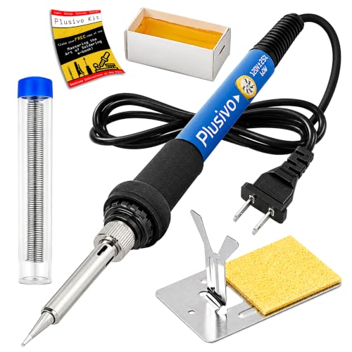 Soldering Iron Kit, 60W Adjustable Temperature 5-in-1 Solder Wire, Stand, Sponge, Rosin Paste Flux, Fast Heating Desoldering Tool for Electronics Repair Hobby DIY 120 V US Plug - color: Soldering Iron Kit 7