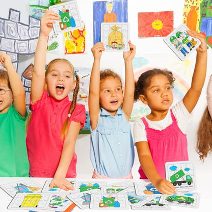 Cinrobiye 24PCS Garbage Truck Coloring Jigsaw Craft Kit for Kids, DIY Recycling Vehicle Activity Set Bulk with 12 Designs, Trash Day Birthday Party Favors, Classroom Learning Projects - color: Garbage