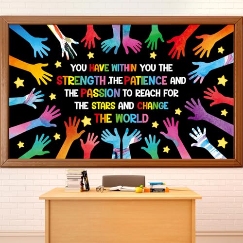 Justforjoyful We Can Change The World Bulletin Board Set Student Diversity Bulletin Board Decorations Colorful Handprint Themed Classroom Bulletin Boards Motivational Hands Cutouts School Wall Decor - style: Handprint