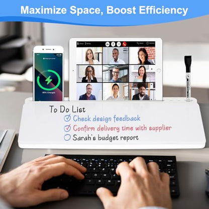 Desktop Glass Whiteboard with Storage, Desk Dry Erase White Board Stand - color: Organizer-all White