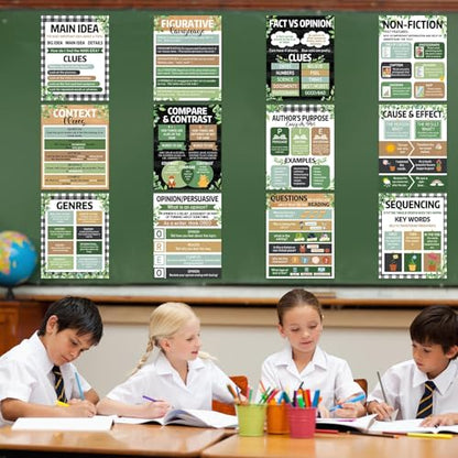 QOUBAI 12pcs Reading Comprehension Posters Farmhouse Classroom Decor - color: Farmhouse