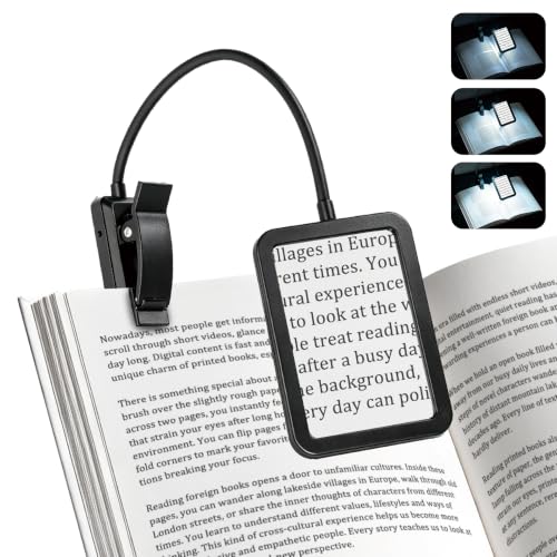 5X Magnifying Glass with Clip for Reading, Magnifying Glass with Light