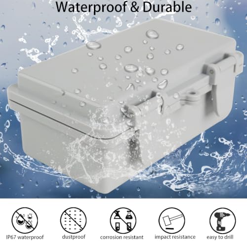 Junction Box, Hinged Grey Cover IP67 Waterproof ABS Project Box with Mounting Plate Electrical Box Enclosure with Wall Bracket 7.9 x 3.9 x 2.8inch(200x100x70mm) - color: Grey, size: 7.9"x3.9"x2.8"