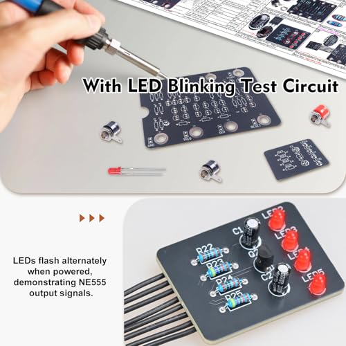 PEMENOL NE555 Timer Soldering Kit, DIY Breathing LED Electronics Project Board with Through-Hole Components, STEM Circuit Learning Kit for Students, Makers & Electronics Beginners