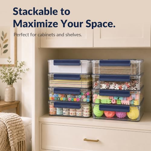 CATOOMUU 2-Pack 9x13 Clear Plastic Project Case Stackable Storage Box - color: Large-Blue-2-Pack