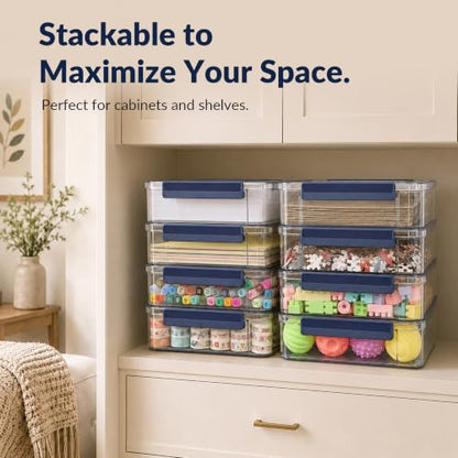 CATOOMUU 2-Pack 9x13 Clear Plastic Project Case Stackable Storage Box - color: Large-Blue-2-Pack