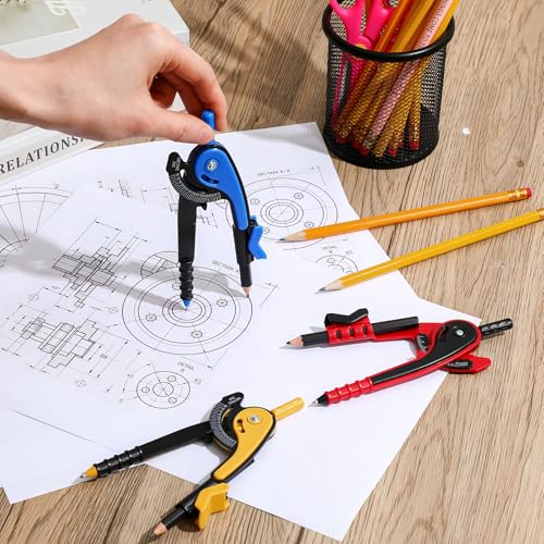 Chengu 48 Pcs Math Geometry Compass Bulk with Pencils 6 Inch, Dark Color - color: Dark Color