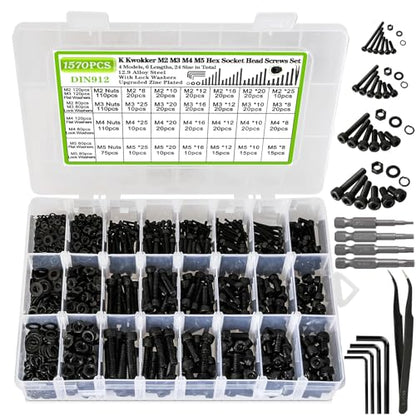 M2 M3 M4 M5 Hex Socket Bolt & Nut Assortment Kit, 1574Pcs - size: H. M2 M3 M4 M5