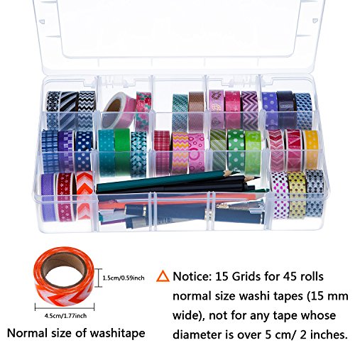 Outus 15 Grid Washi Tape Organizer Adjustable Clear Plastic Storage Box
