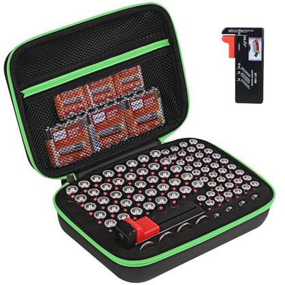 Battery Organizer Storage Case with Tester,88 Slot for AAA AA Button Cells - color: 88-Slots (Black-Green)