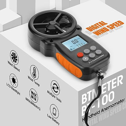 BTMETER BT-100 Handheld Anemometer, Digital Wind Speed CFM Meter Gauge Air Flow Velocity Tester for HVAC Shooting Drone, Wind Chill, 14℉-113℉ Wind Temperature - color: BT-100 Anemometer