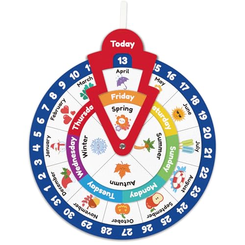 Wheel of the Year,Season Calendar Wheel,Montessori Felt Circular Calendar Wheel of the Year,Seasons Wheel Calendar Montessori Homeschool Wheel fo the Year Calendar for Kids Preschool - color: Calendar Wheel Multicolor
