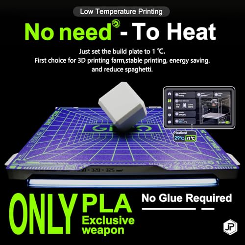 JUUPINE H2D/H2S Build Plate Geco Plate,355x346MM PLA Cold Plate (No Heating) Energy Saving 0℃ Printing Flexible Removable Spring Steel Hot Bed No Glue Required for Bambu Lab H2D/H2S 3D Printer - size: 355x346mm (for H2D)