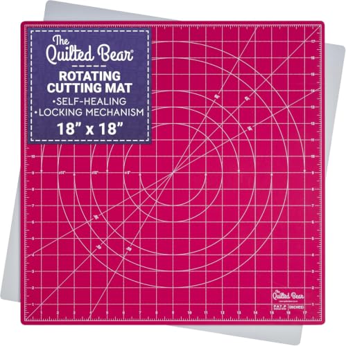 The Quilted Bear Rotating Cutting Mat 18" x 18" - Square 360° Rotating Self Healing Mat with Innovative Locking Mechanism for Quilting & Sewing Your Choice of Colours Available! (Pink) - color: Pink, size: 18"L x 18"W
