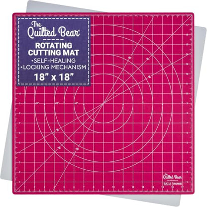 The Quilted Bear Rotating Cutting Mat 18" x 18" - Square 360° Rotating Self Healing Mat with Innovative Locking Mechanism for Quilting & Sewing Your Choice of Colours Available! (Pink) - color: Pink, size: 18"L x 18"W