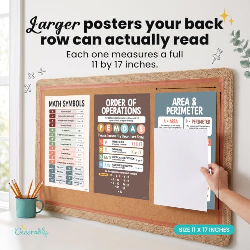 Decorably 20 Boho Math Posters for Classroom, 11x17in