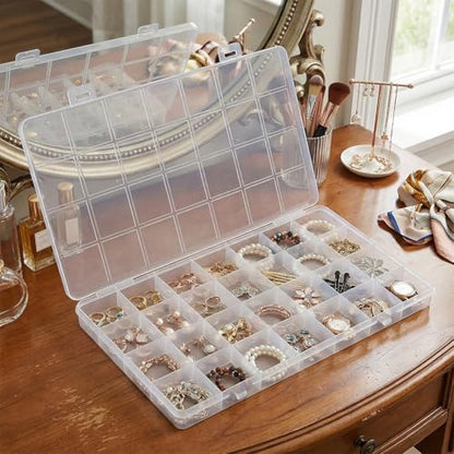 4 Pack 28 Grids Clear Plastic Organizer Box,Small Compartment Organizer for Jewelry,Art Craft,Bead Storage Containers