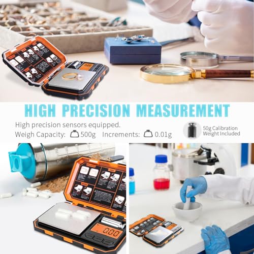 Fuzion Digital Pocket Scale, 500g x 0.01g Gram Scale, Mini Scale 6 Units Jewelry Scale with LCD Display, Tare Function for Food, Jewelry, Coin, Coffee (Pack of 2) - color: Orange, size: 500/0.01g (Pack of 2)