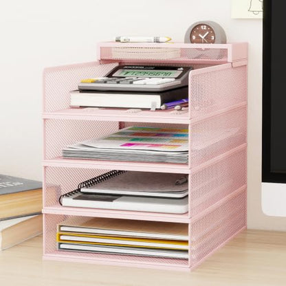 Natwind 4-Tier Stackable Metal Mesh Letter Paper Tray Organizer,Pink - color: Pink, size: 4 tier