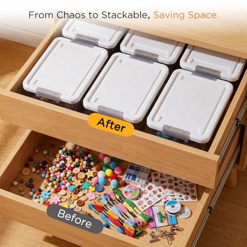 Citylife 10Packs 1.3Qt Small Storage Bins with Lids,Stackable Clear - color: Clear Grey, size: 1.3 QT(10 Pack)