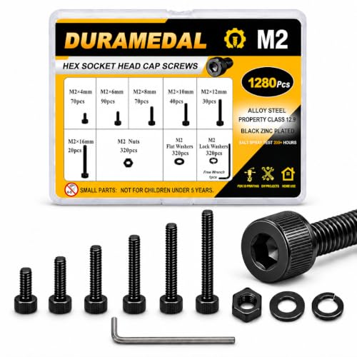 M2 Hex Socket Head Screws Assortment Kit 1280pcs,M2x4/6/8/10/12/16 mm - size: M2x4/6/8/10/12/16mm 1280pcs