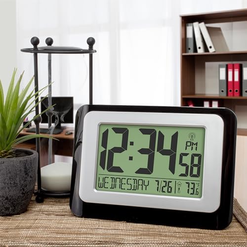 La Crosse Technology W88631 Digital Atomic Black Wall Clock with Temperature, Pack of 2 - color: Black, size: Large Pack of 2