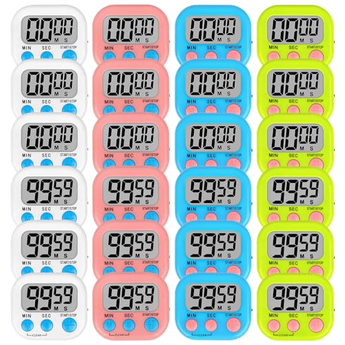 Lasubst Digital Classroom Timers for Teachers Kids School Supplies Bulk with Magnetic Back 24 Pack, White Pink Blue Green - color: White Pink Blue Green