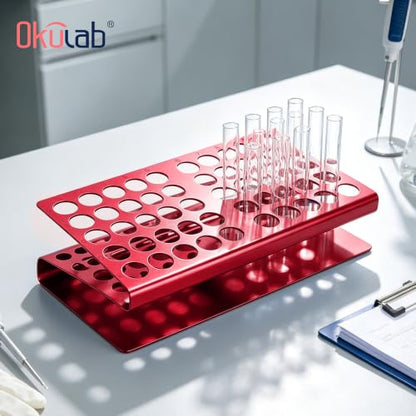 Aluminum Stainless Steel Test Tube Rack, 50 Round Holes Red Test Tube Holder for Classroom, Lab, Suitable for Tubes of Dia.≤17mm, TTRS50RA1 - size: 50 Holes, Red, for Tubes of Dia.≤17mm