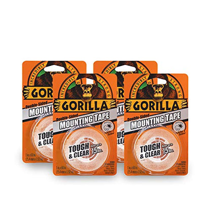 Gorilla Tough & Clear; Double Sided Mounting Tape; Weatherproof; 1" x 60"; Clear; (Pack of 4) - size: 4 Pack