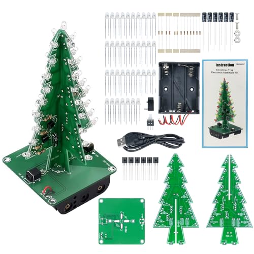 3D LED Christmas Tree Soldering Kit, 7 Color Flashing STEM DIY