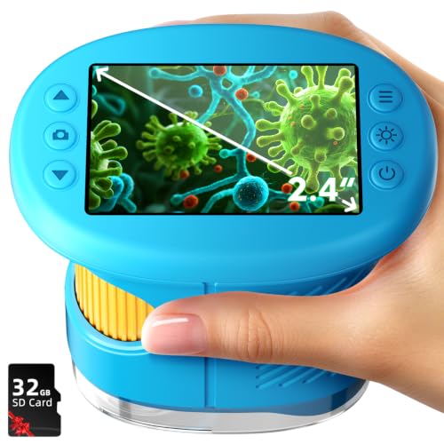 Odatay 4K 1000X Digital Microscope for Kids with 32G Card, Long Distance Viewing & 2.4" Screen Portable Handheld Edu Toys for Age 3-12 Exploring Bugs Plants at Home Classroom & Outdoor Travel, Blue - color: Blue