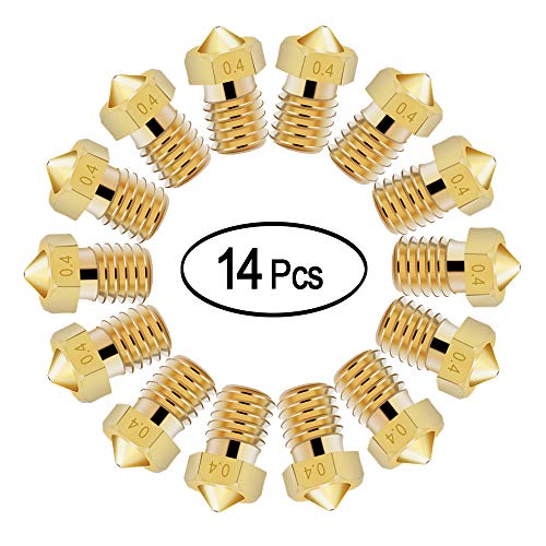 14 Pcs M6 3D Printer Nozzle 0.4mm Extruder Brass Nozzle Print Head for 1.75mm Filament E3D V5 V6 Makerbot