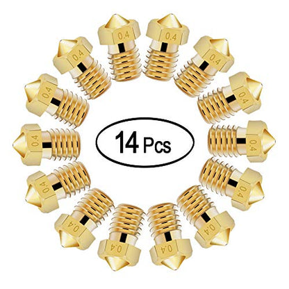 14 Pcs M6 3D Printer Nozzle 0.4mm Extruder Brass Nozzle Print Head for 1.75mm Filament E3D V5 V6 Makerbot