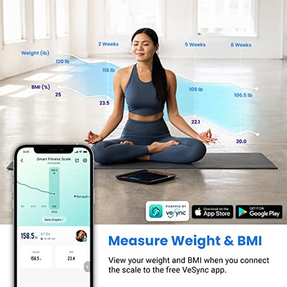 Etekcity Smart Digital Bathroom Scale for Body Weight and BMI, Black - color: Black, size: 11.0 x 11.0 inches