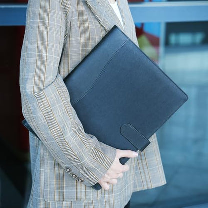 Wonderpool A4 PU Leather Portfolio Holder Ring File Document Case with Removable Binder Clipboard, Multi Pocket and Legal Pad for Business Organizer Interview and Meeting (Gray) - color: Gray