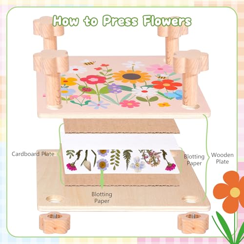 Aboofx Creativity Pressed Flower Art Kit for Kids, Small Flower Press Kit for Craft Pressed Flowers & Plant Pressing, Recycle Botanical Class Project Craft Kit, Nature Gift for Girls & Boys Ages 5+ - size: 5.8" x 5.8" 4 Layers
