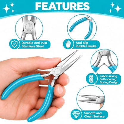Needle Nose Pliers, 1 Pack Mini Pliers for Jewelry Making - color: Blue-needle Nose Pliers