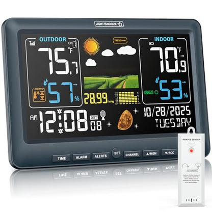 BluSon Weather Station Wireless Indoor Outdoor Thermometer, Atomic Clock - color: Blue