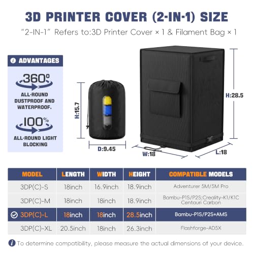 3D Printer Dust Cover for Bamb P1S+AMS 3D Printer. - color: for P1S/P2S+AMS
